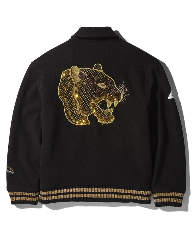 A.I.9 AFRICAN INTELLIGENCE GUILDED LEOPARD – SANDFLOWER COLLAB VARSITY-JACKE