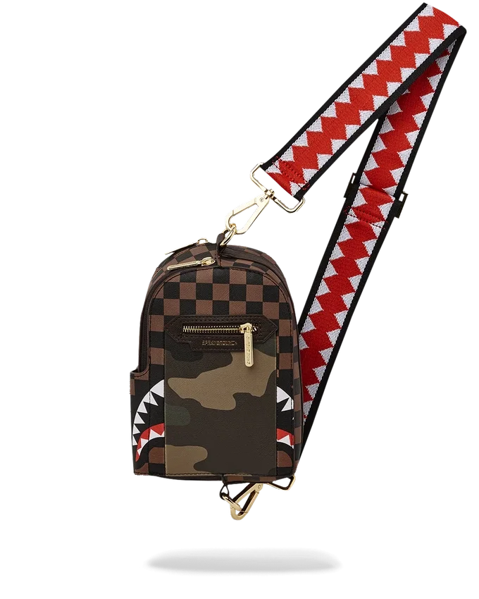 AUSSENSEITE GOLDENE REISSVERSCHLUSSTASCHE „Sharks in Paris“ Sling-Tasche für Rucksäcke