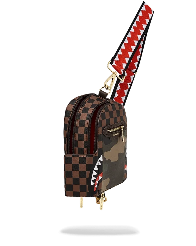 AUSSENSEITE GOLDENE REISSVERSCHLUSSTASCHE „Sharks in Paris“ Sling-Tasche für Rucksäcke