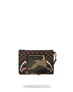 CROSSOVER-CLUTCH „Sharks in Paris“ mit goldener Reissverschluss-Tasche auf der Außenseite