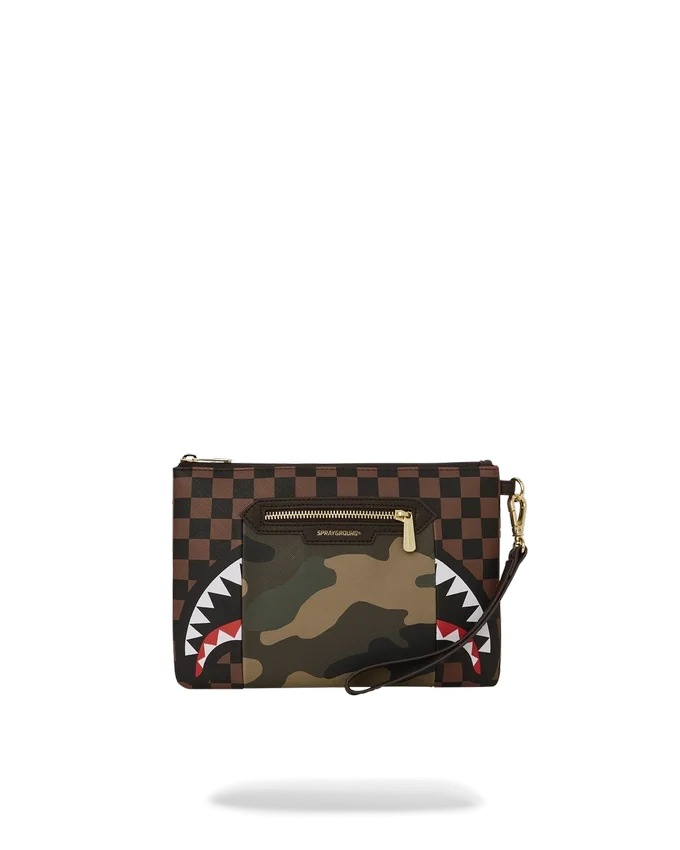 CROSSOVER-CLUTCH „Sharks in Paris“ mit goldener Reissverschluss-Tasche auf der Außenseite
