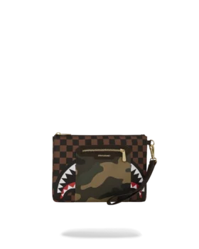 CROSSOVER-CLUTCH „Sharks in Paris“ mit goldener Reissverschluss-Tasche auf der Außenseite