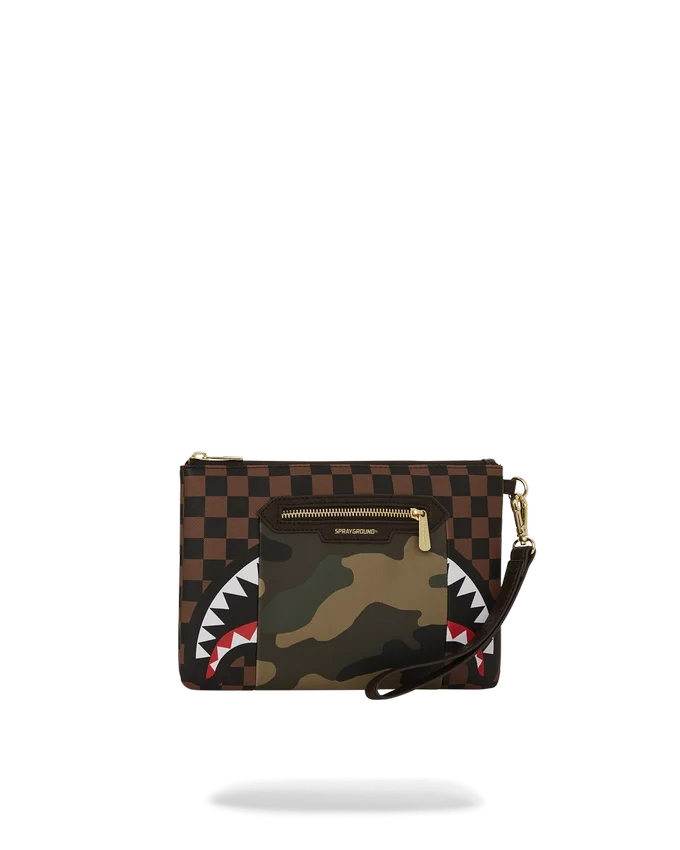 CROSSOVER-CLUTCH „Sharks in Paris“ mit goldener Reissverschluss-Tasche auf der Außenseite