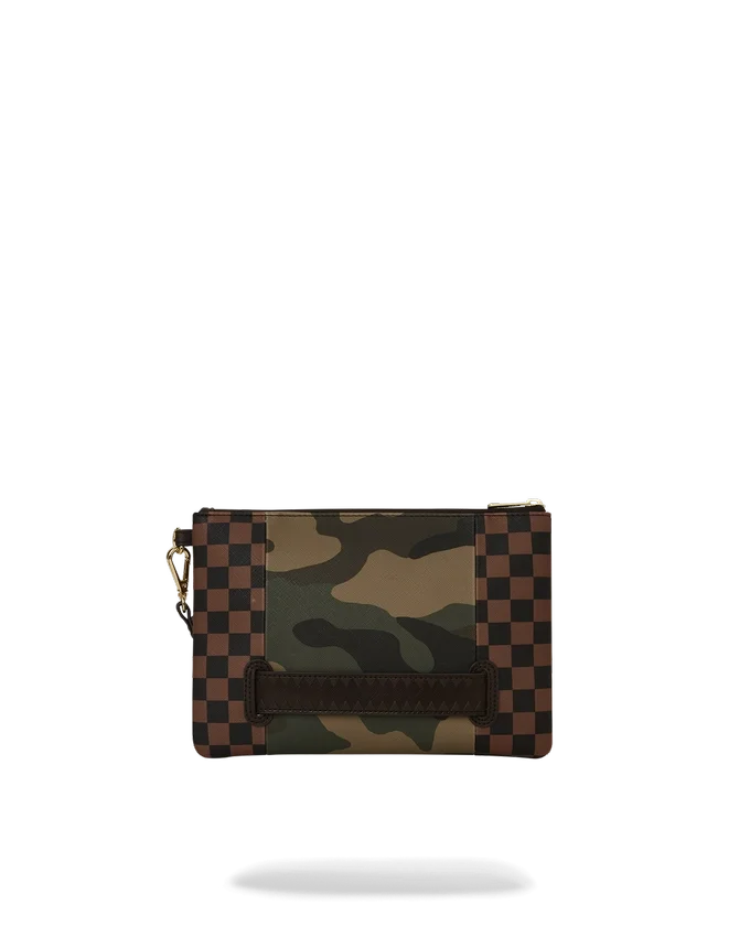 CROSSOVER-CLUTCH „Sharks in Paris“ mit goldener Reissverschluss-Tasche auf der Außenseite