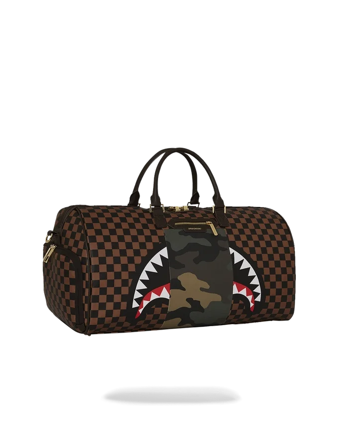 DUFFELTASCHE „SHARKS IN PARIS“ MIT GOLDENER REISSVERSCHLUSSTASCHE AUF DER AUSSENSEITE