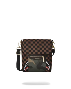 MESSENGER-SLING-TASCHE „SHARKS IN PARIS“ MIT GOLDENER REISSVERSCHLUSSTASCHE AUF DER AUSSENSEITE