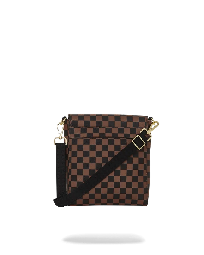 MESSENGER-SLING-TASCHE „SHARKS IN PARIS“ MIT GOLDENER REISSVERSCHLUSSTASCHE AUF DER AUSSENSEITE