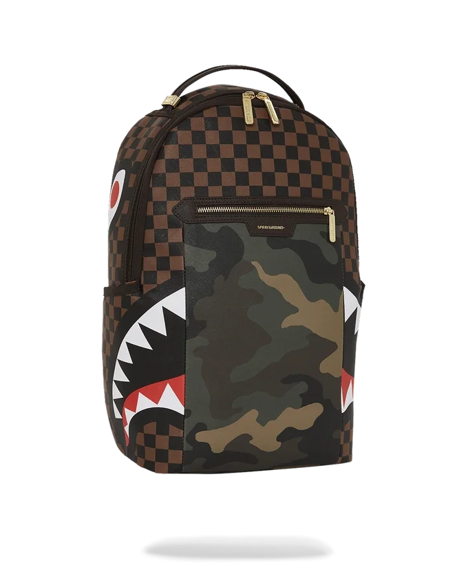 RUCKSACK „SHARKS IN PARIS“ MIT GOLDENER REISSVERSCHLUSSTASCHE AUF DER AUSSENSEITE (DLXV)