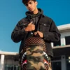 RUCKSACK „SHARKS IN PARIS“ MIT GOLDENER REISSVERSCHLUSSTASCHE AUF DER AUSSENSEITE (DLXV)